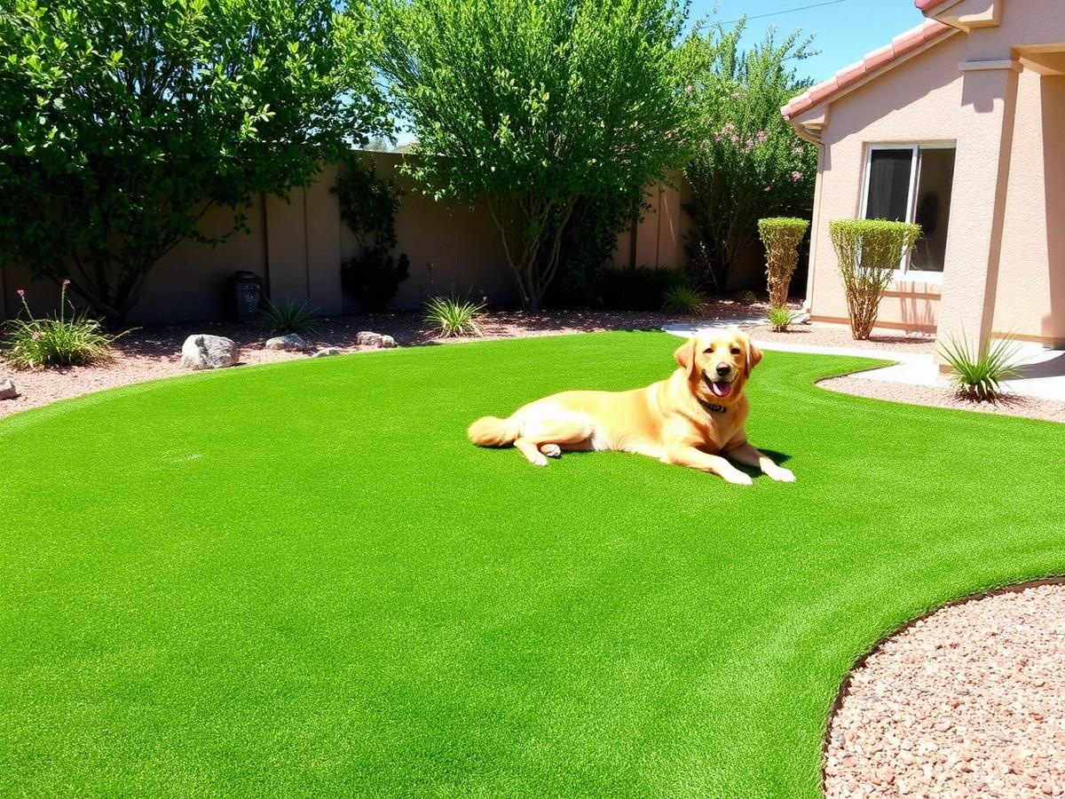 Artificial turf lawn with clean paver edging